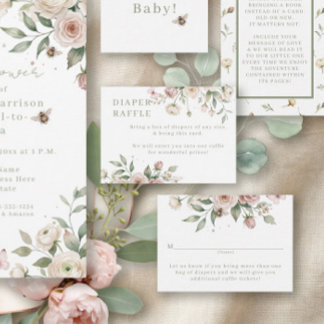 Baby Girl to Bee Blommig Elfenbensfärgad Flickas B Tilläggskort