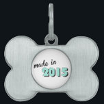 Baby gjorde 2016 namnbricka husdjur<br><div class="desc">Cute baby "made in 2016" design i grönt. Anpassningsbar gjord med kärlek. XO</div>