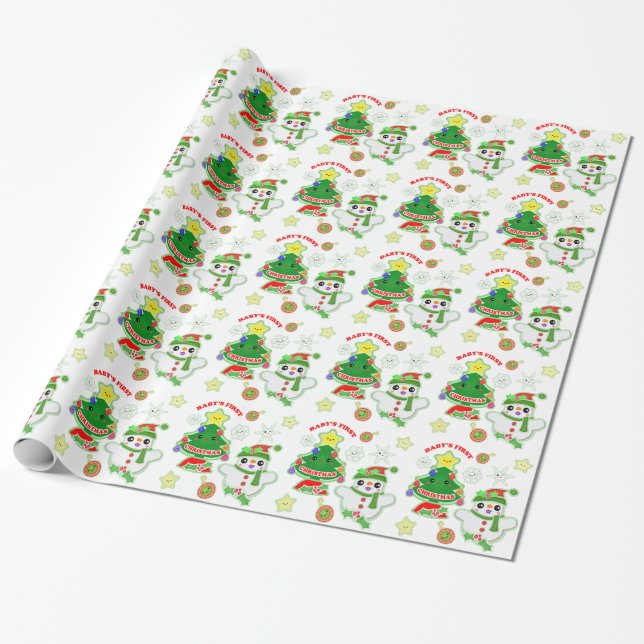 Baby glansigt slående in papper för första jul presentpapper (Utrullad)