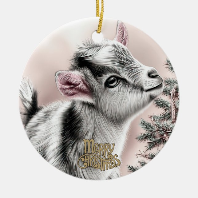 Baby Goat Christmas 12 and YOUR PHOTO Julgransprydnad Keramik (Framsidan)