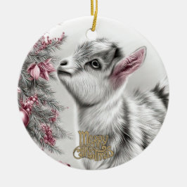 Baby Goat Christmas 15 and YOUR PHOTO Julgransprydnad Keramik