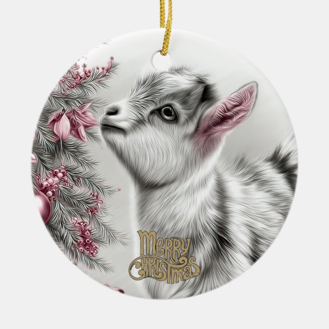 Baby Goat Christmas 15 and YOUR PHOTO Julgransprydnad Keramik (Framsidan)