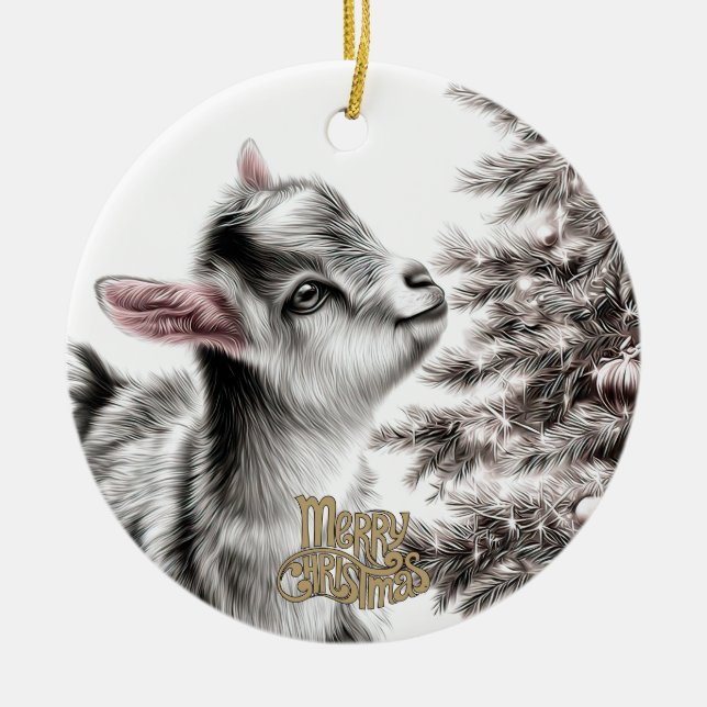Baby Goat Christmas 17 and YOUR PHOTO Julgransprydnad Keramik (Framsidan)