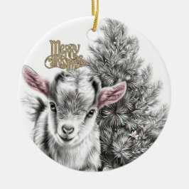 Baby Goat Christmas 18 and YOUR PHOTO Julgransprydnad Keramik