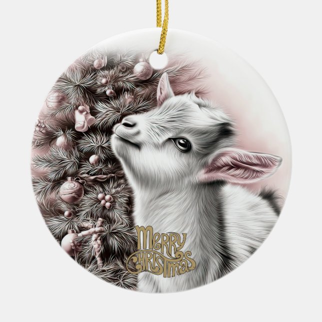 Baby Goat Christmas 1 and YOUR PHOTO Julgransprydnad Keramik (Framsidan)
