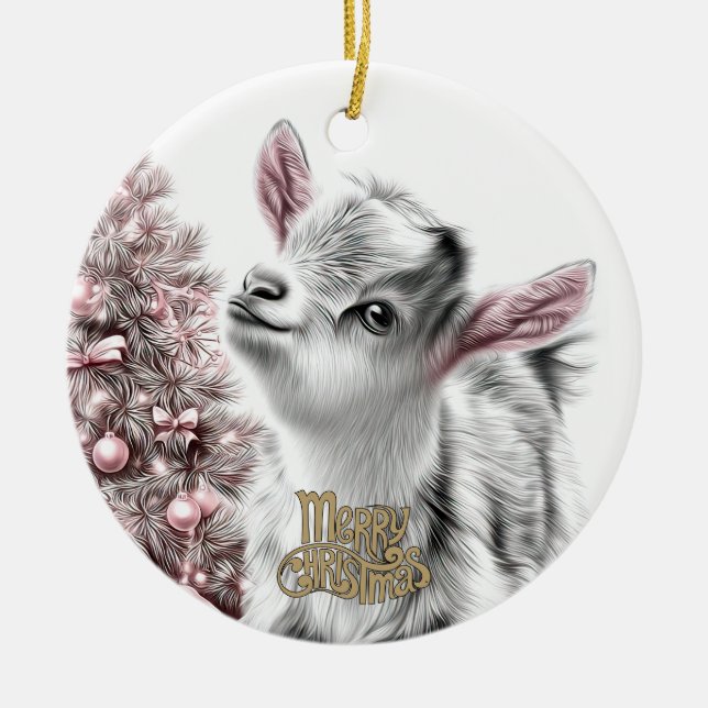 Baby Goat Christmas 20 and YOUR PHOTO Julgransprydnad Keramik (Framsidan)