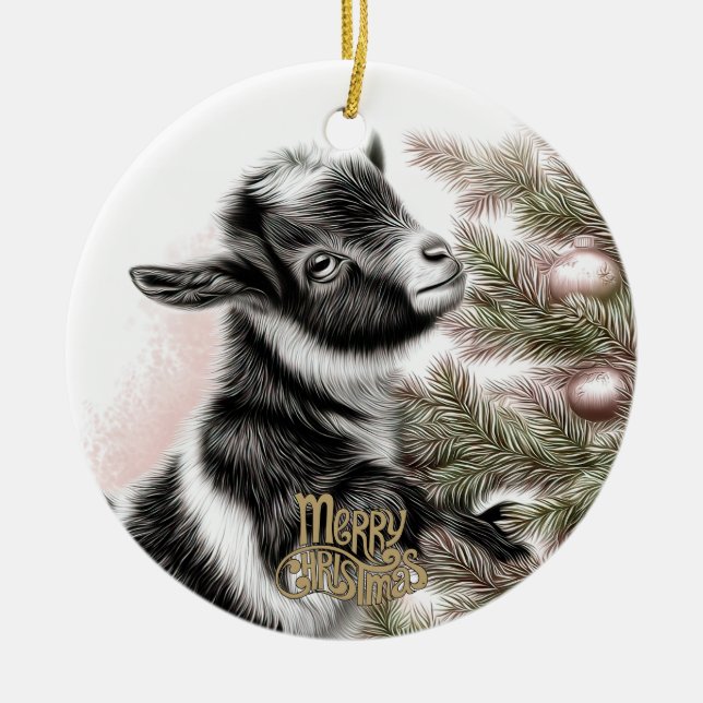 Baby Goat Christmas 2 and YOUR PHOTO Julgransprydnad Keramik (Framsidan)