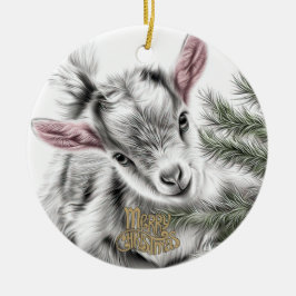 Baby Goat Christmas 3 and YOUR PHOTO Julgransprydnad Keramik