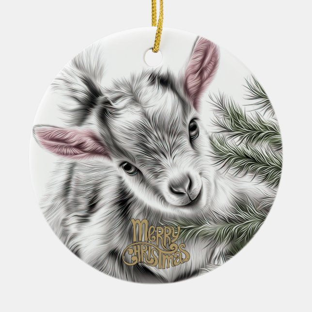 Baby Goat Christmas 3 and YOUR PHOTO Julgransprydnad Keramik (Framsidan)