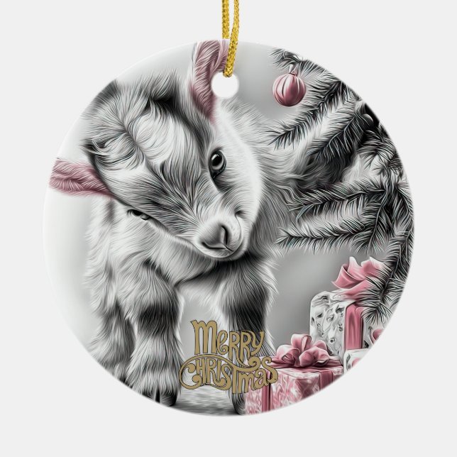 Baby Goat Christmas 9 and YOUR PHOTO Julgransprydnad Keramik (Framsidan)