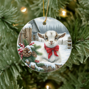 Baby Goat Festive Rustic Farm jul Julgransprydnad Keramik