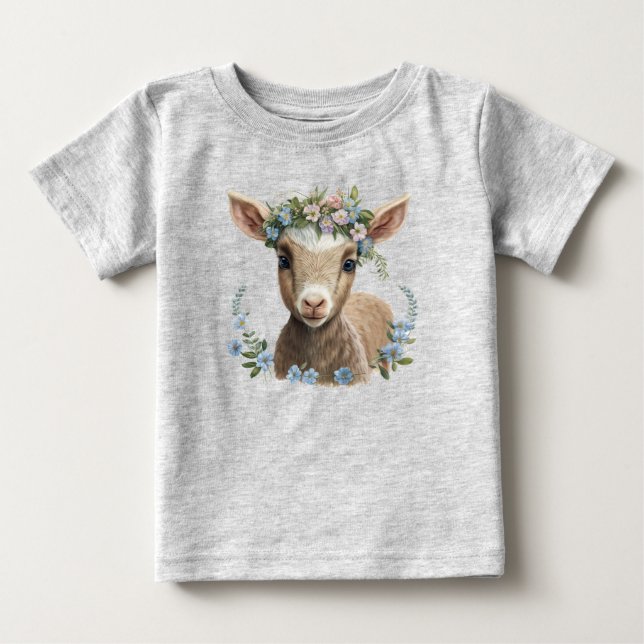 Baby Goat Flower Krona Baby T-Shirt (Framsida)
