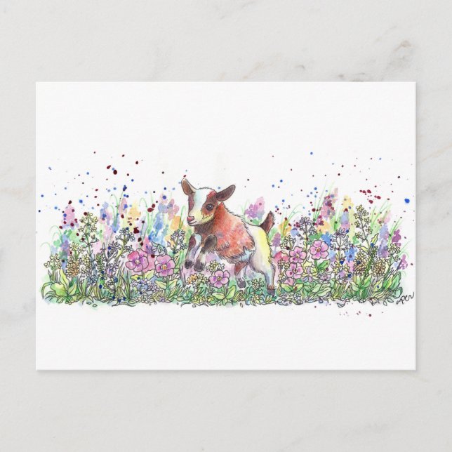 Baby Goat i Flower Fält Vykort (Framsida)
