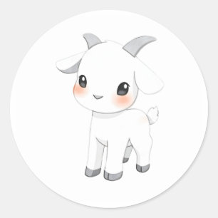 Baby Goat Kid Watercolor Art Art-etikett Runt Klistermärke