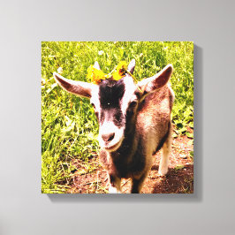 Baby Goat med blommor - Utskrift på arbetsytan Canvastryck