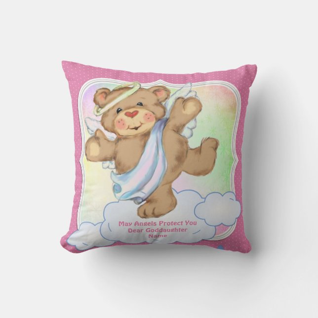 Baby Goddotter Gift Baptism Communion Angel Rosa Kudde (Framsida)