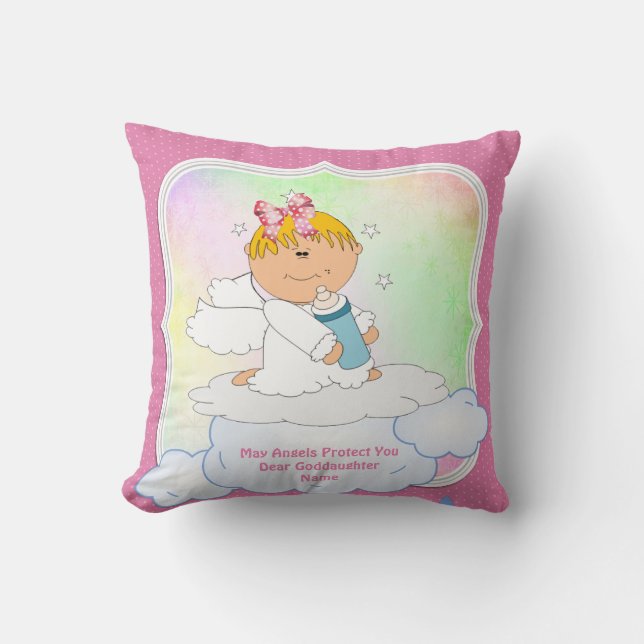 Baby Goddotter Gift Baptism Communion Angel Rosa Kudde (Framsida)