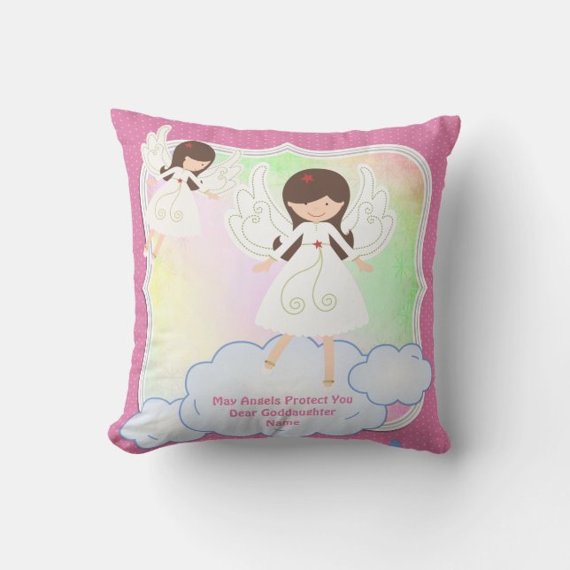 Baby Goddotter Gift Baptism Communion Angel Rosa Kudde (Framsida)