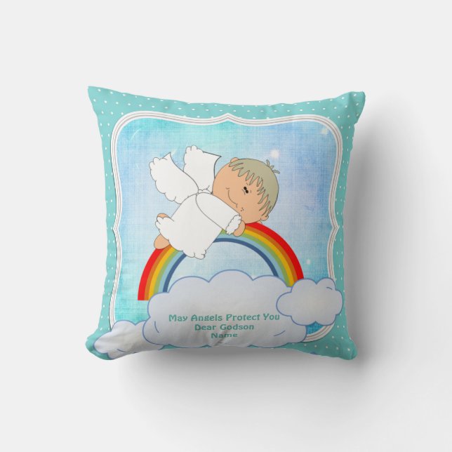 Baby Godson Gift Communion Baptism Cute Angel Kudde (Framsida)