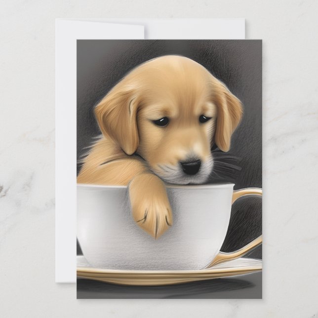Baby Golden Retriever in a Tea Kopp Graphic Tack Kort (Framsida)