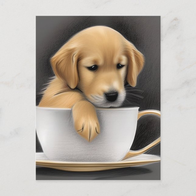 Baby Golden Retriever in a Tea Kopp Graphic Vykort (Framsida)