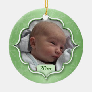 Baby görar grön första jul fotoprydnaden julgransprydnad keramik