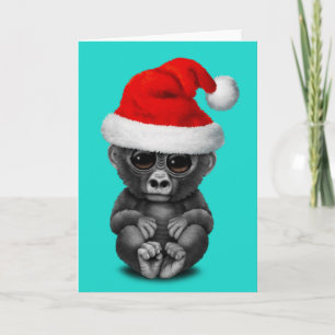 Baby Gorilla Wearing a Santa Hat Helgkort
