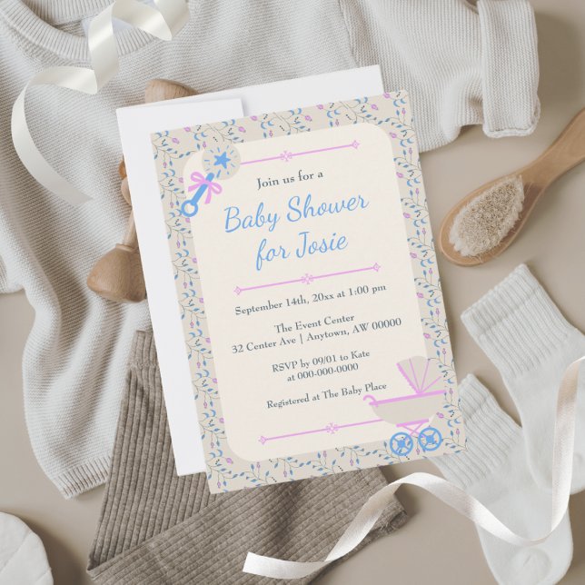 Baby Grace Blue och Rosa Baby Shower Inbjudningar (Skapare uppladdad)
