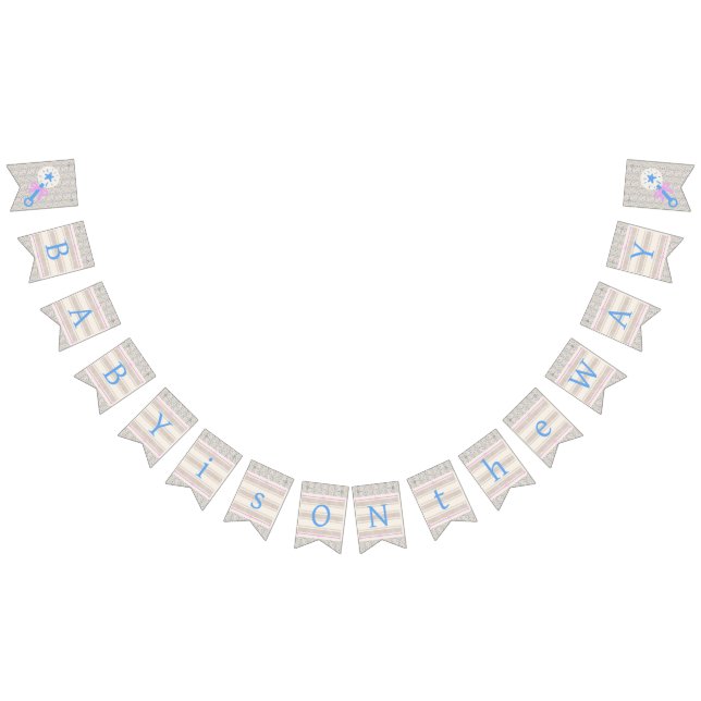 Baby Grace Blue och Rosa Stripe Baby Shower Vimplar (Alla)