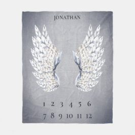 Baby Grått Blue Angel Vinge månatlig milstolpe Fleecefilt