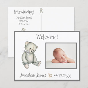Baby Grått Neutralt Typography Namn Stats Meddelande Vykort