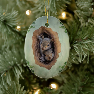 Baby Grått Squirrels jul Julgransprydnad Keramik