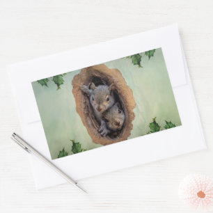 Baby Grått Squirrels jul Rektangulärt Klistermärke