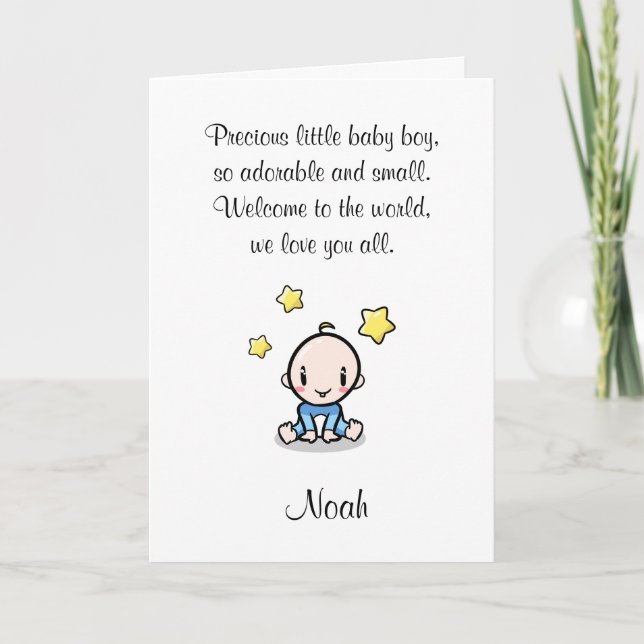 Baby Grattis Card med pojkens Namn, Rhyme, Kort (Framsida)