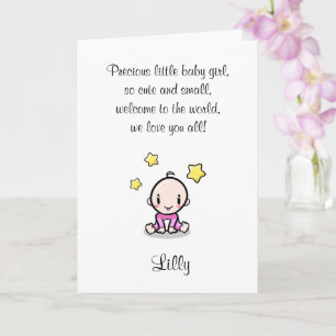 Baby Grattis Card W. Text & Girl's Namn, Kort