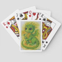 Baby Green Dragon Bringing A Flower spelkort