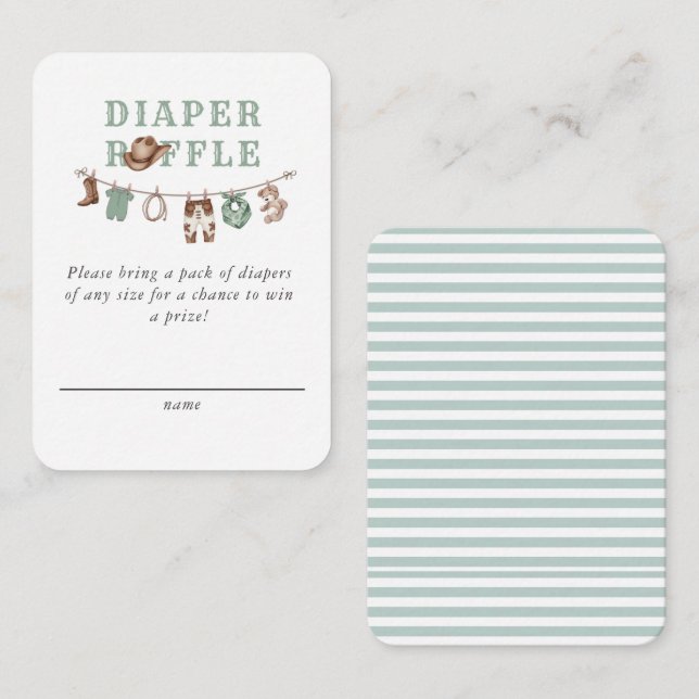 Baby Green Little Cowboy Diaper Raffle  Tilläggskort (Fram/baksida)
