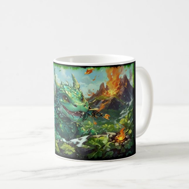 Baby Grönt Hawaiian Fire Dragon & Vulkaners Kaffemugg (Framsida höger)