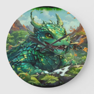 Baby Grönt Hawaiian Fire Dragon & Vulkaners Stor Klocka