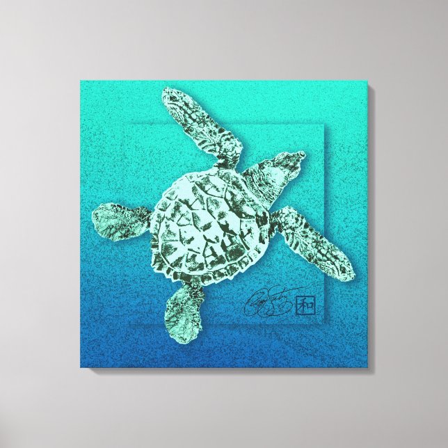 Baby Grönt Sea Turtle i Grönt Canvastryck (Framsida)