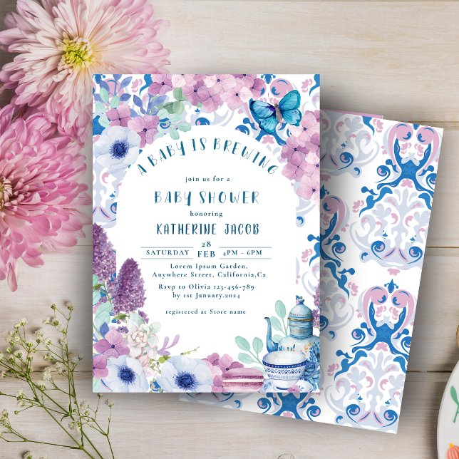 Baby håller på att andas blommigt Bebisduschen i T Inbjudningar (Skapare uppladdad)