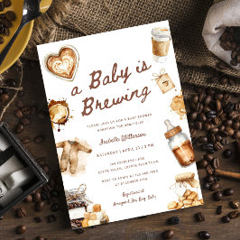 Baby håller på att blåsa brunt babyskor för kaffe inbjudningar