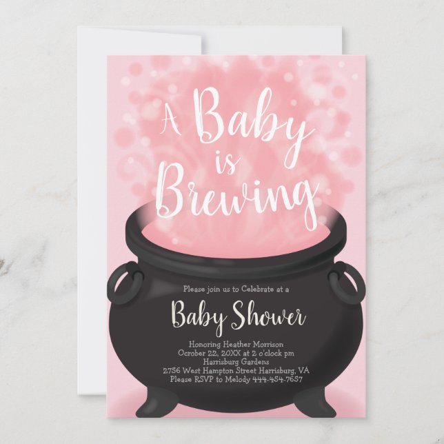 Baby håller på att blåsa Rosa Girl Girl Cauldron Inbjudningar (Framsida)
