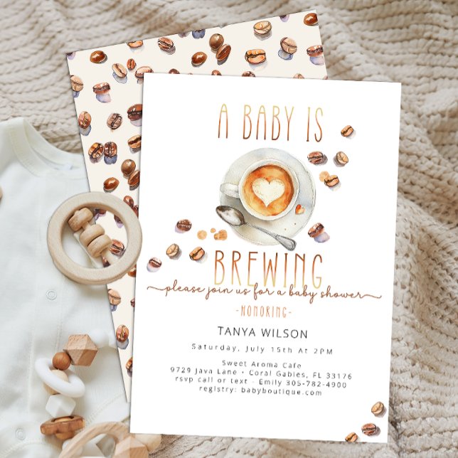 Baby håller på att blåsa småbarnshuggare för kaffe inbjudningar (A Baby Is Brewing Baby Shower)