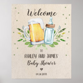 Baby håller på att blåsa välkomstskylt för babysko poster