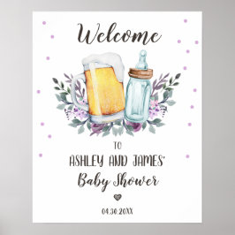 Baby håller på att blåsa välkomstskylt för babysko poster