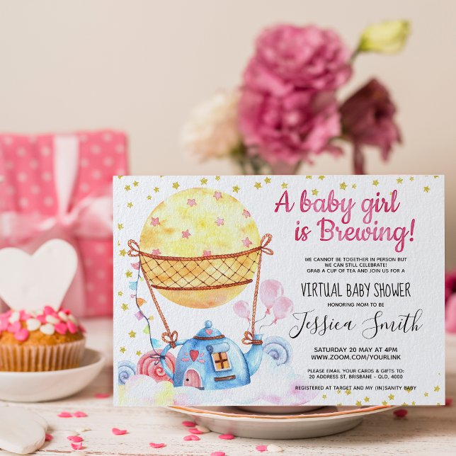 Baby håller på att Brewing Tea Party | Virtuella b Inbjudningar (Baby is brewing baby shower invitation: An elegant and fun design to get your “pour-tea” started.)