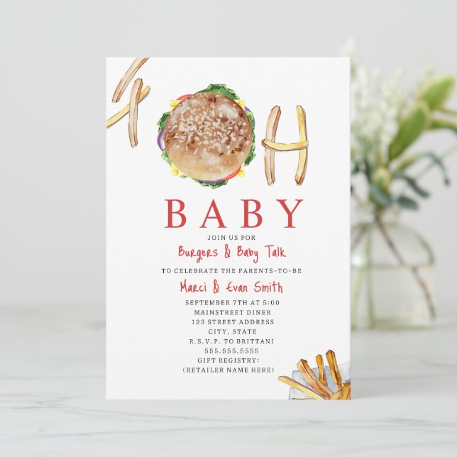 Baby Hamburger och Fries Co Ed Baby Shower Invi Inbjudningar (Stående Fram)