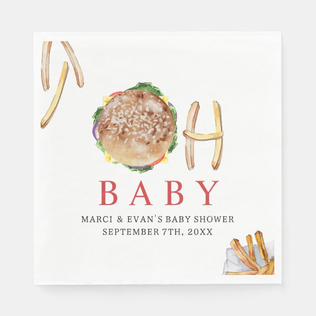 Baby Hamburger och Fries Co Ed Baby Shower Pappersservett (Framsidan)