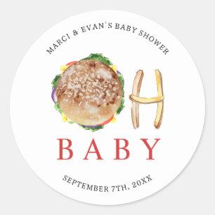 Baby Hamburger och Fries Co Ed Baby Shower Runt Klistermärke